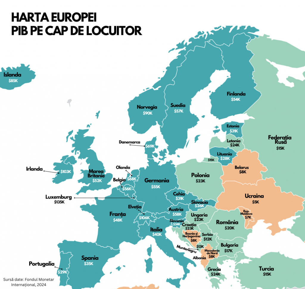 Harta Europei PIB pe cap de locuitor