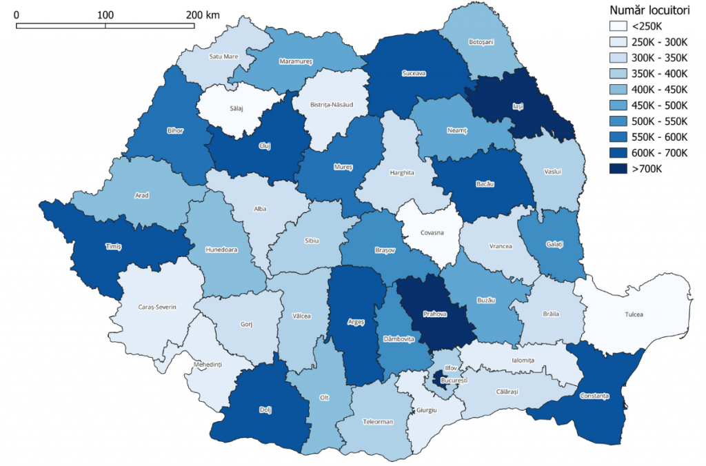 Cele mai mari județe după numărul de locuitori