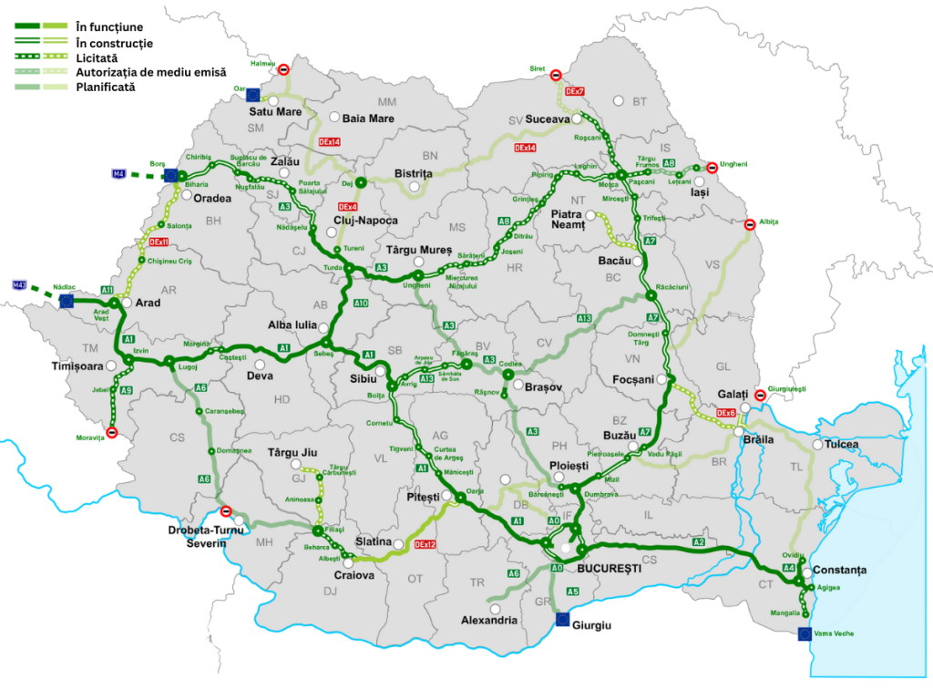 Harta autostrazi Romania