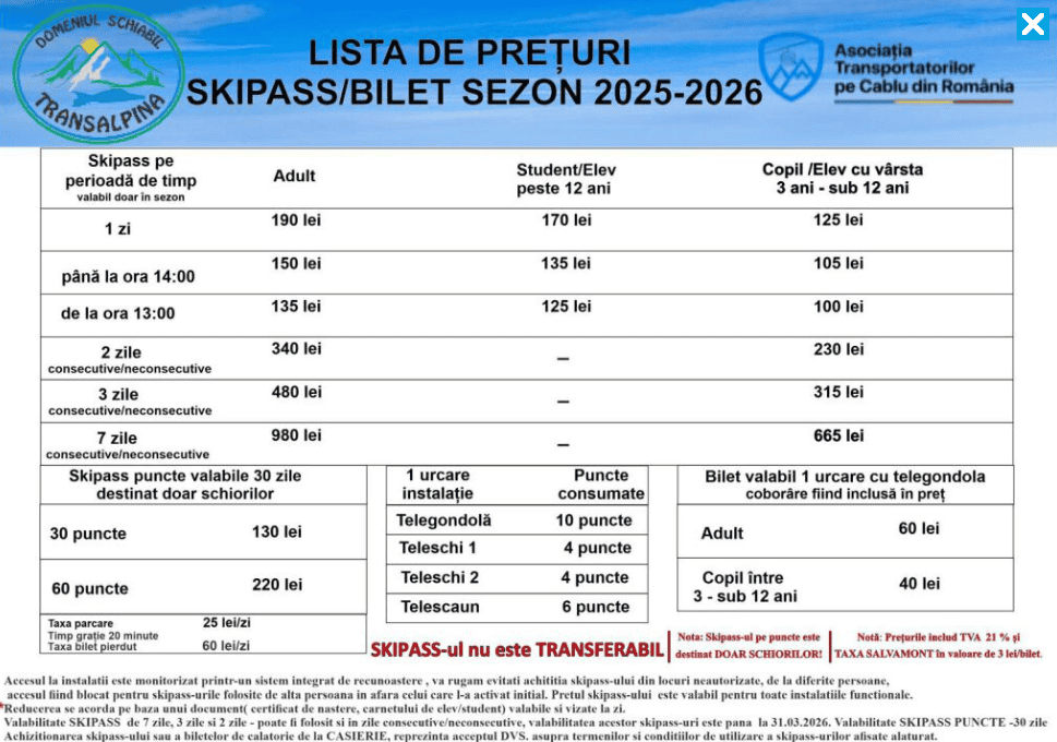 Tarife schi Transalpina